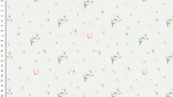 Baumwoll Druck Blumen und Luftballons